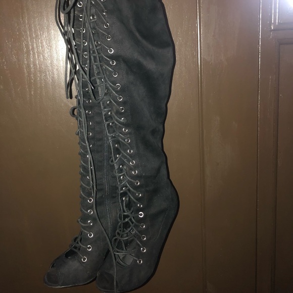 Black Over The Knee Heels - Picture 1 of 3